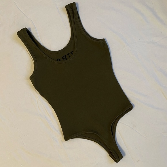 Guess Olive Green Ribbed Bodysuit and Crop Top Set - Picture 3 of 14